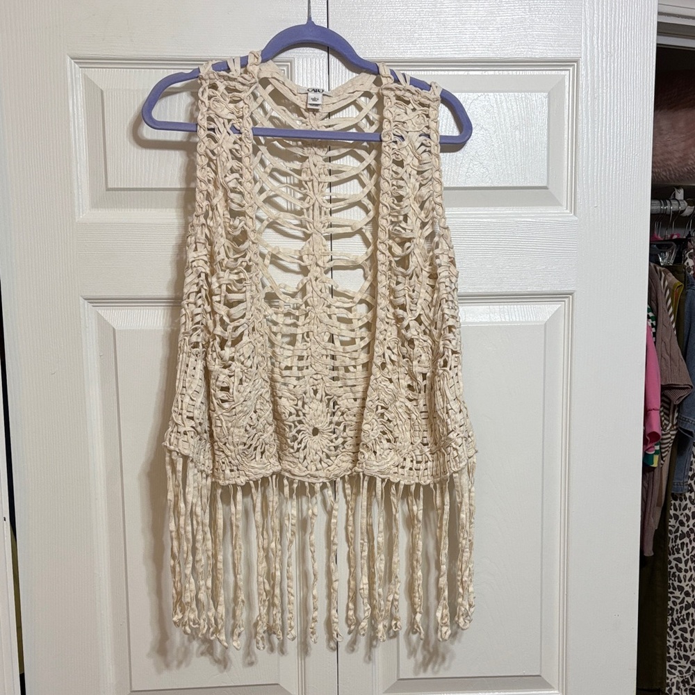 Cato Cream Crochet Fringe Vest